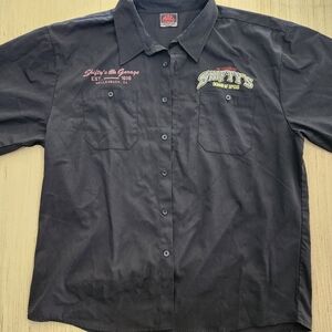 Black Button-Up Shirt with Embroidered Logos